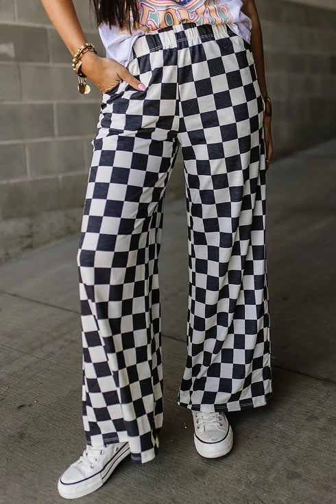 'Lola' Checkered Wide Leg Pants - Celes Fashion